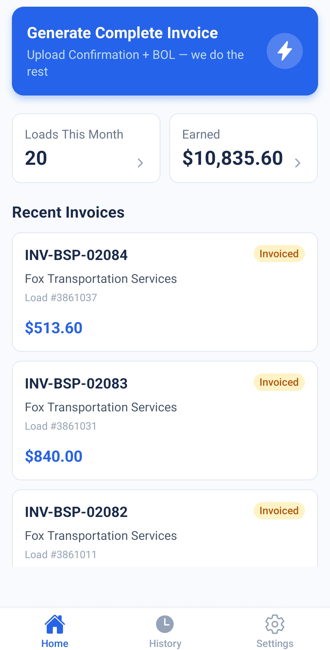 Tap Generate Complete Invoice